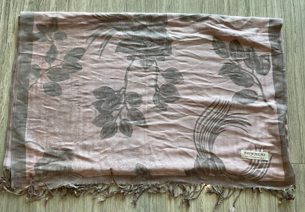 Pashmina Silk Reversible Floral Shawl/Wrap/Scarf Pink and Grey Elegant Romantic